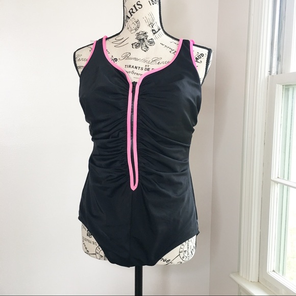 Reebok Half Zip One Piece Swimsuit Black Size 14 - Picture 5 of 13
